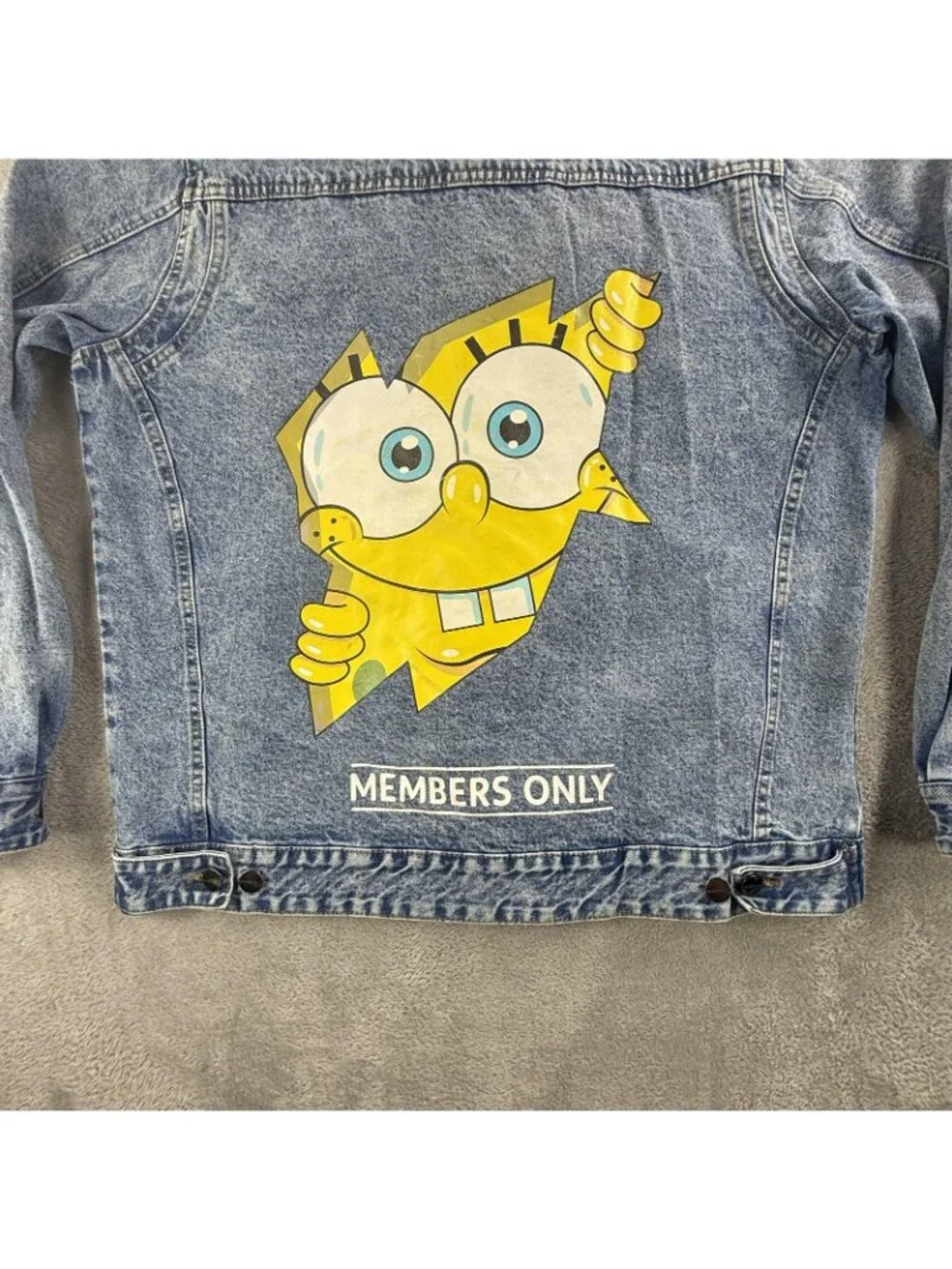SpongeBob Members Only Jacket Men XL Blue Denim Nickelodeon Cartoon Jean Trucker